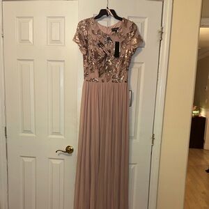 Betsy & Adam Blush Sequin Floral Bodice Maxi Dress